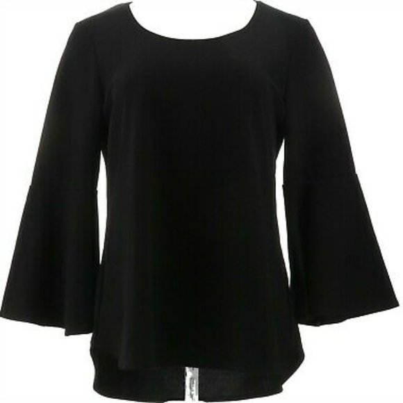 Slinky Brand Tops - Slinky Brand Luxe Crepe 3/4 Flounce Slv Tunic